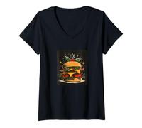 Femme Costume de Noël Joyeux avec ce Look Burger de Noël T-Shirt avec Col en V