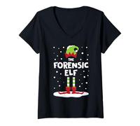 Femme Costume de Noël médico-légal Assorti pour la Famille T-Shirt avec Col en V
