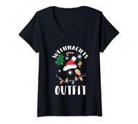 Femme Costume de Noël Père Noël T-Shirt avec Col en V