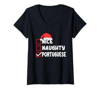 Femme Costume de Noël portugais drôle avec citation du Père Noël portugais T-Shirt avec Col en V