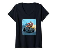 Femme Costume de Père Noël Quad Racer venant pour Noël T-Shirt avec Col en V