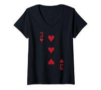 Femme Costume de Poker Vegas à Trois cœurs T-Shirt avec Col en V