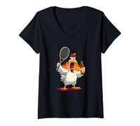 Femme Costume de Poulet Ivre pour Les Amateurs de Sport et de Tennis T-Shirt avec Col en V