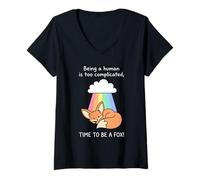 Femme Costume de Renard Mignon sous l'arc-en-Ciel Être Humain est compliqué T-Shirt avec Col en V