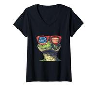 Femme Costume de Reptile Patriotique pour Les Fans de Crocodiles et de lézards T-Shirt avec Col en V