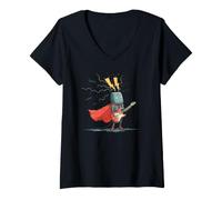 Femme Costume de Robot Amusant avec Cape et Guitare électrique T-Shirt avec Col en V