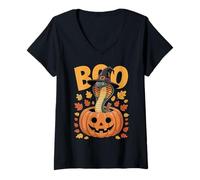 Femme Costume de Roi Cobra sur Citrouille Halloween King Cobra T-Shirt avec Col en V
