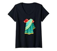 Femme Costume de Sari Shari T-Shirt avec Col en V