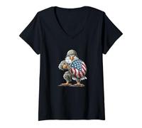 Femme Costume de Soldat Aigle avec Bouclier américain et Casque T-Shirt avec Col en V