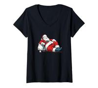 Femme Costume de Sommeil Amusant de Gueule de Bois avec ce Look de Père Noël T-Shirt avec Col en V
