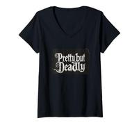 Femme Costume de Style Gothique pour Les Amoureux Jolis mais mortels T-Shirt avec Col en V