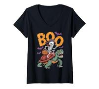 Femme Costume de Tortue effrayante sur Boo Turtle Halloween T-Shirt avec Col en V