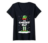 Femme Costume d'elfe Coquin Assorti en Famille pour Les Vacances de Noël T-Shirt avec Col en V