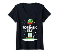 Femme Costume d'elfe médico-légal Assorti pour Les Vacances en Famille T-Shirt avec Col en V