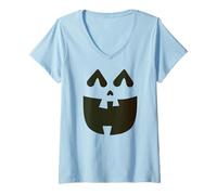 Femme Costume d'halloween Amusant avec Visage de Citrouille pour Hommes, Femmes, garçons et Filles T-Shirt avec Col en V
