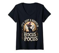 Femme Costume d'halloween Amusant de Chat Noir et Lune - Bouquet de Hocus Pocus T-Shirt avec Col en V