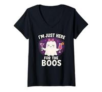 Femme Costume d'halloween Amusant I'm Just Here for The Boos Ghost T-Shirt avec Col en V