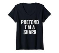 Femme Costume d'halloween Amusant « Pretend I'm a Shark » T-Shirt avec Col en V
