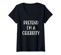 Femme Costume d'halloween Amusant « Pretend I'm Celebrity » T-Shirt avec Col en V
