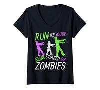 Femme Costume d'halloween Amusant Run Like You're Running from Zombies T-Shirt avec Col en V