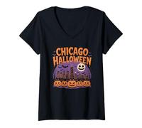 Femme Costume d'halloween de Chicago Illinois Midwest Skyline Facile idée de Costume T-Shirt avec Col en V