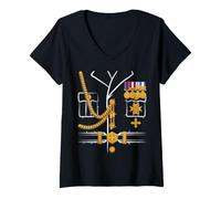 Femme Costume d'halloween de dictateur général Militaire T-Shirt avec Col en V