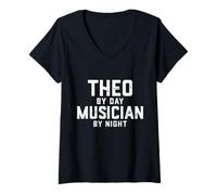 Femme Costume d'halloween de Musicien Theo Gen Z Millennial Meme Theo T-Shirt avec Col en V