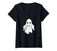 Femme Costume d'halloween Effrayant avec Un fantôme Tenant Un Signe Boo T-Shirt avec Col en V
