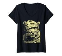 Femme Costume d'halloween Effrayant Tigre Mignon Effrayant Animal Momie T-Shirt avec Col en V