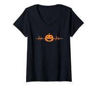 Femme Costume d'halloween en Forme de Citrouille avec Battement de cœur T-Shirt avec Col en V