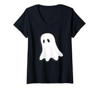 Femme Costume d'Halloween fantôme amical T-Shirt avec Col en V