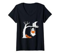 Femme Costume d'halloween fantôme Lecture Vintage Femme Homme Enfant T-Shirt avec Col en V