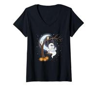 Femme Costume d'halloween fantôme Lecture Vintage Femme Homme Enfant T-Shirt avec Col en V