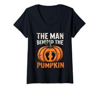 Femme Costume d'halloween « Man Behind The Pumpkin Dad to Be » T-Shirt avec Col en V