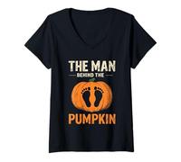 Femme Costume d'halloween « Man Behind The Pumpkin Father to Be » T-Shirt avec Col en V