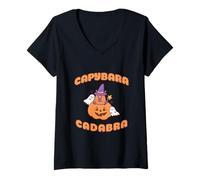Femme Costume d'halloween Mignon de Magicien Capybara avec sortilège Amusant T-Shirt avec Col en V