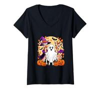 Femme Costume d'halloween Mignon fantôme sorcière Girafe Citrouille T-Shirt avec Col en V