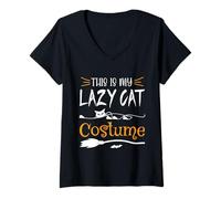 Femme Costume d'Halloween mignon pour les amoureux des chats - Mon chat paresseux Costume pour maman, papa T-Shirt avec Col en V