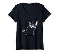 Femme Costume d'halloween pour Amoureux des Chats Noirs T-Shirt avec Col en V