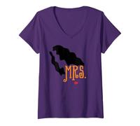 Femme Costume d'halloween pour Couple Mr. et Mrs. Frankenstein T-Shirt avec Col en V