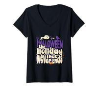 Femme Costume d'halloween The Holiday That Never Ends T-Shirt avec Col en V