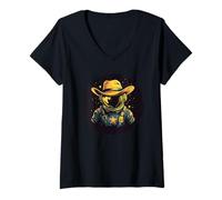 Femme Costume drôle d'astronaute de l'espace avec chapeau de cowboy T-Shirt avec Col en V