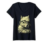 Femme Costume Effrayant d'écureuil Mignon pour Halloween Momie T-Shirt avec Col en V