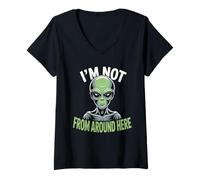 Femme Costume étrange et drôle « I'm Not from Around Here » T-Shirt avec Col en V