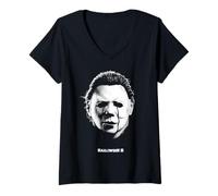 Femme Costume Halloween II Michael Myers Qui pleure Grand Visage T-Shirt avec Col en V