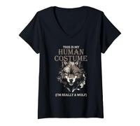 Femme Costume Humain Amusant de Loup avec Citation d'animal féroce T-Shirt avec Col en V