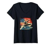Femme Costume paresseux Chill Rides Waves avec l'esprit des États-Unis T-Shirt avec Col en V