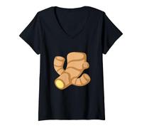 Femme Costume Racine de Gingembre T-Shirt avec Col en V