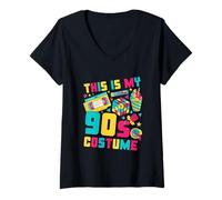 Femme Costume rétro des années 90 avec Inscription « This is My 90s » T-Shirt avec Col en V
