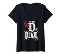Femme Costume Sarcastique Effrayant I Put The D in Devil T-Shirt avec Col en V